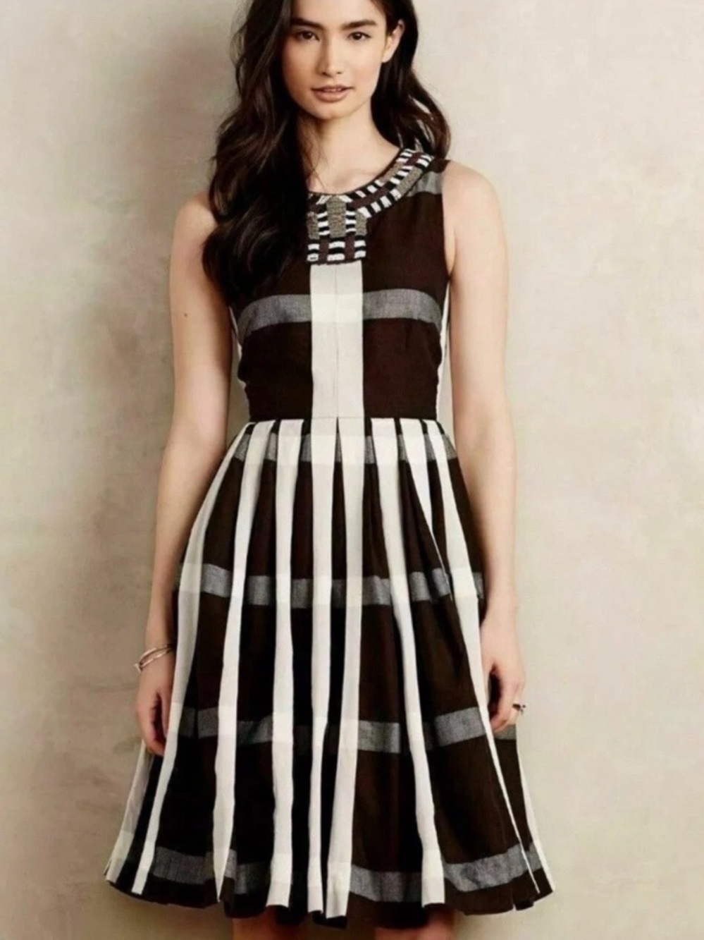 Maeve Sleeveless Black & White Striped Fit-and-Flare Dress